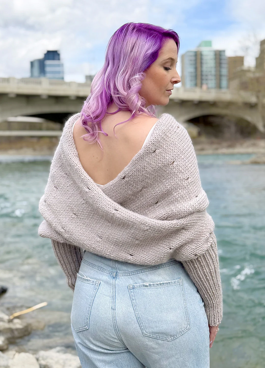 Easy Eyelet Sweater Scarf x @knitatude Kit - Petite Wool Version - Image 3